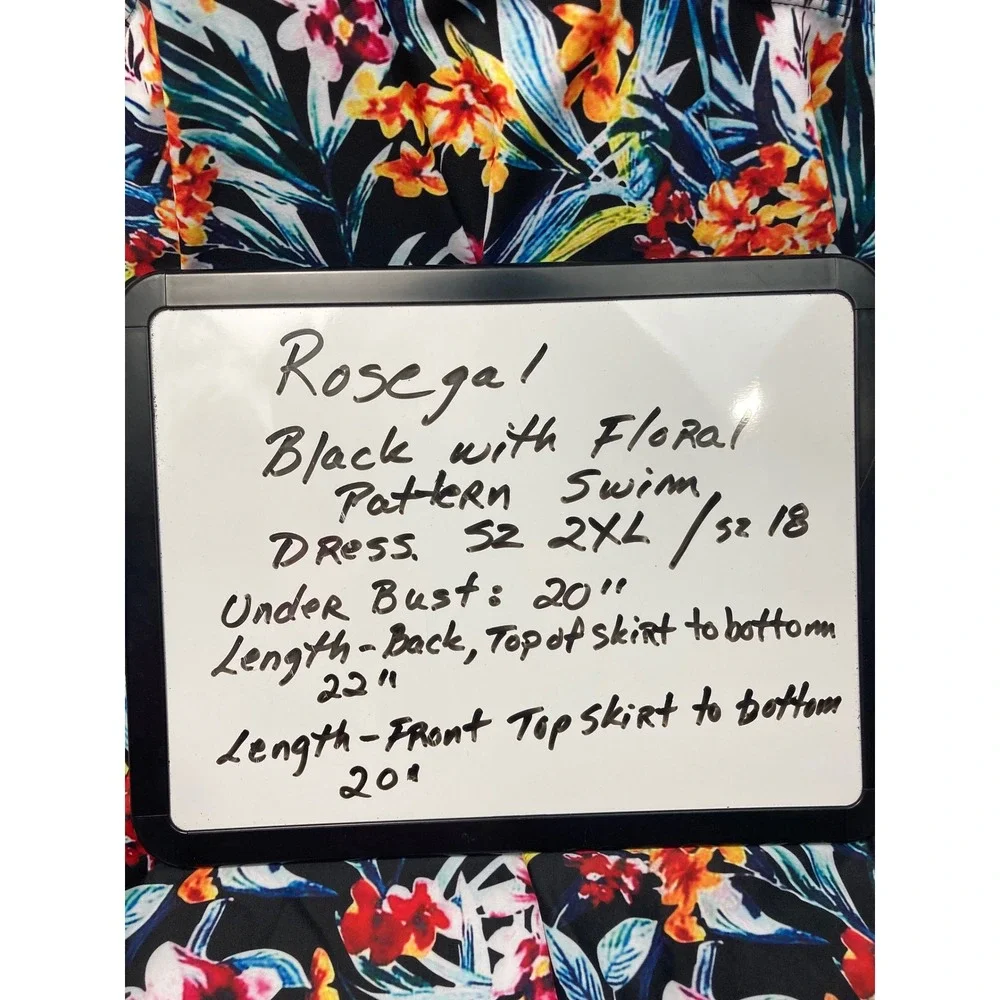Rosegal Black Floral Halter Swim Dress Tunic Tummy Control Size 2XL US 18‎